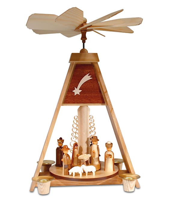 Pyramide 4 porte Bougies de l'avent en bois - Crèche allemande - Catho Rétro