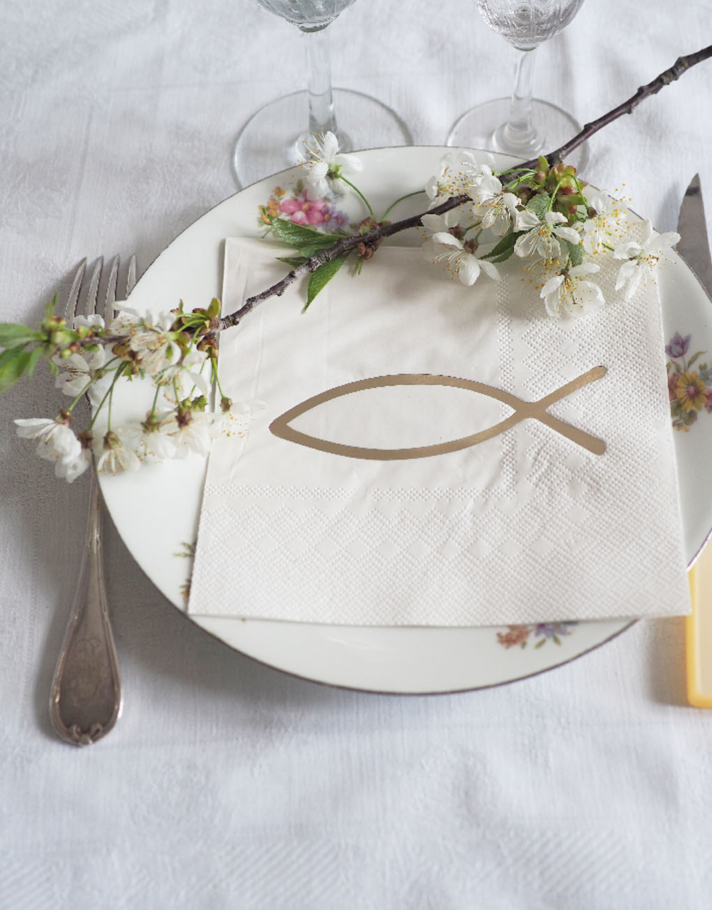 20 serviettes Ichthus - Blanc et or