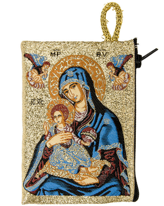 Porte monnaie tissu fil or icone Vierge de tendresse
