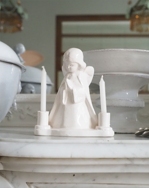 Bougeoir Ange Gardien en faïence | Catho Retro