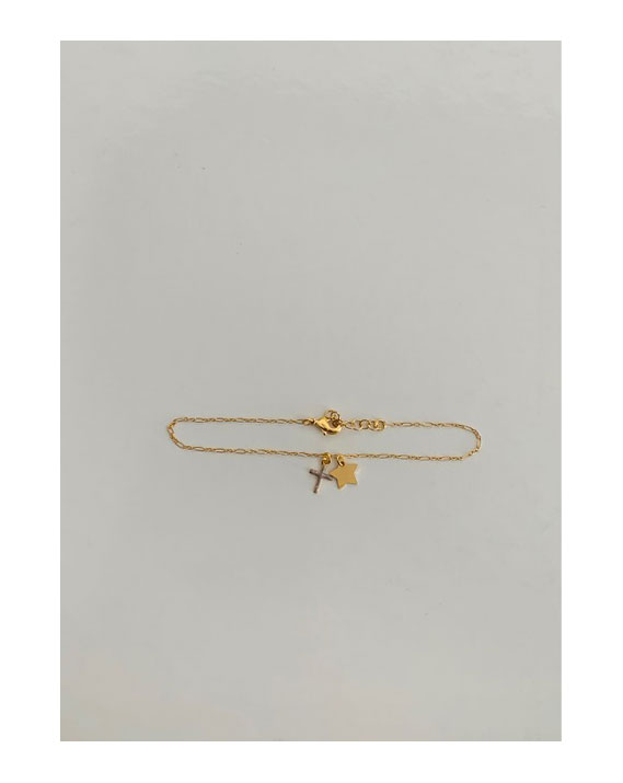 Bracelet étoile et croix émaillée grise - Guila Paris