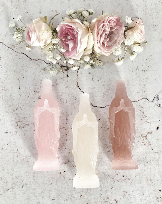 Coffret de 3 statuettes Sainte Vierge en cire - ROSE
