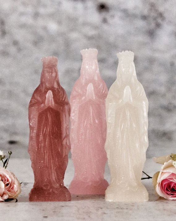 Coffret de 3 statuettes Sainte Vierge en cire - ROSE