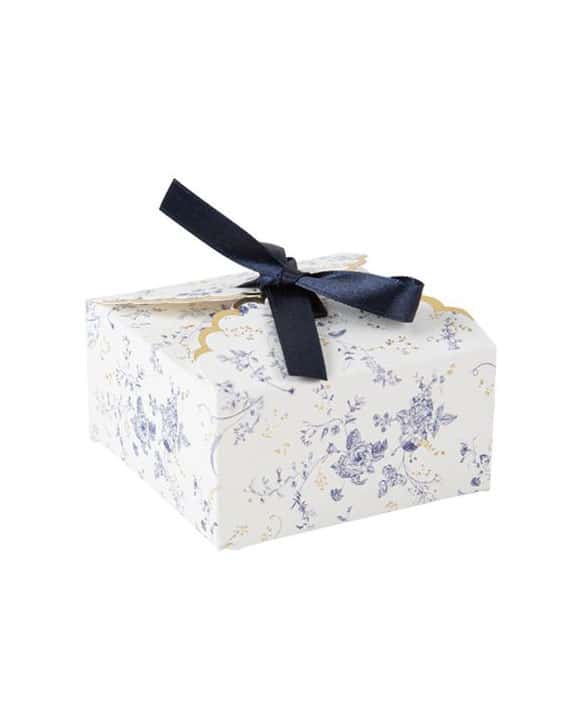 10 boîtes à dragées en Toile de Jouy Blanc Bleu et Or