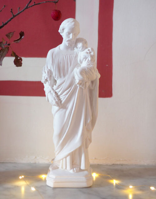 Statue Saint Joseph au lys et Enfant Jésus - 31 cm